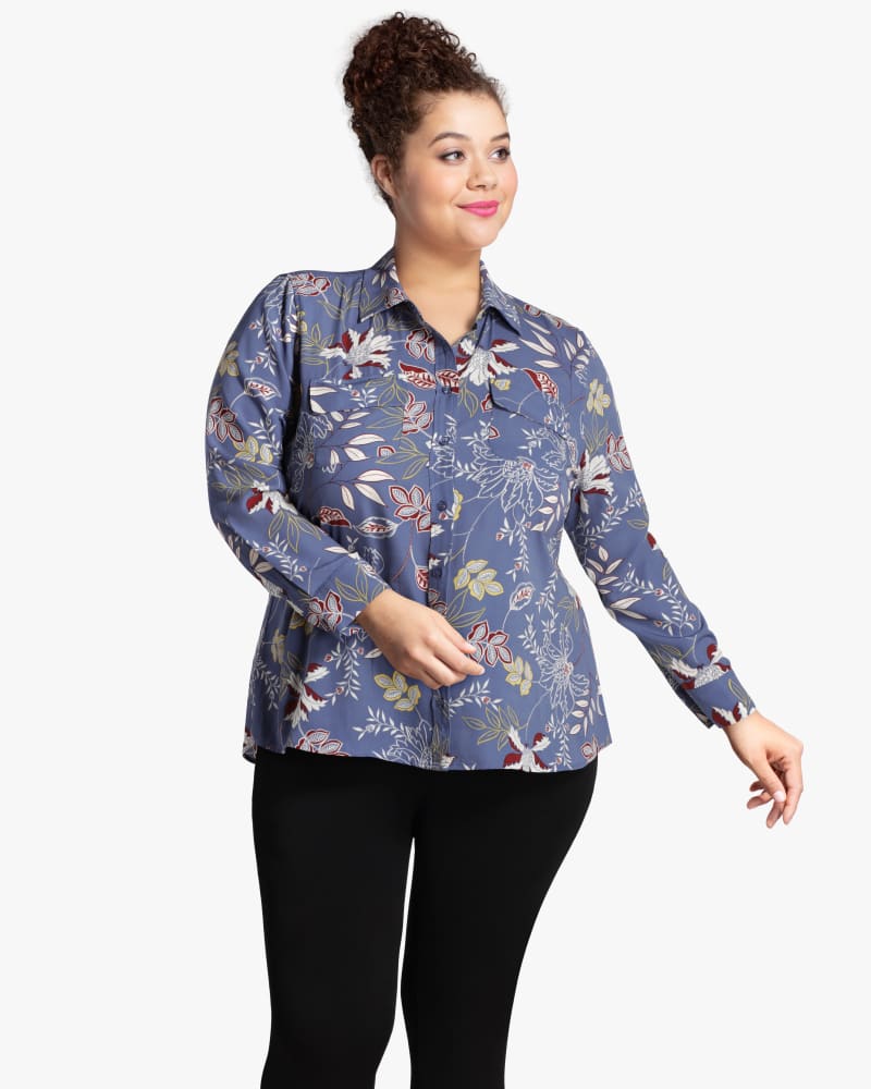 Front of plus size Harriett Floral-Print Button-Down Shirt by East Adeline | Dia&Co | dia_product_style_image_id:118353